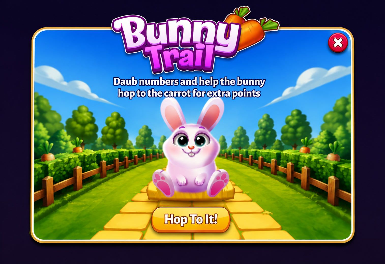 Bunny Trail game mode intro screen in Bingo Cash